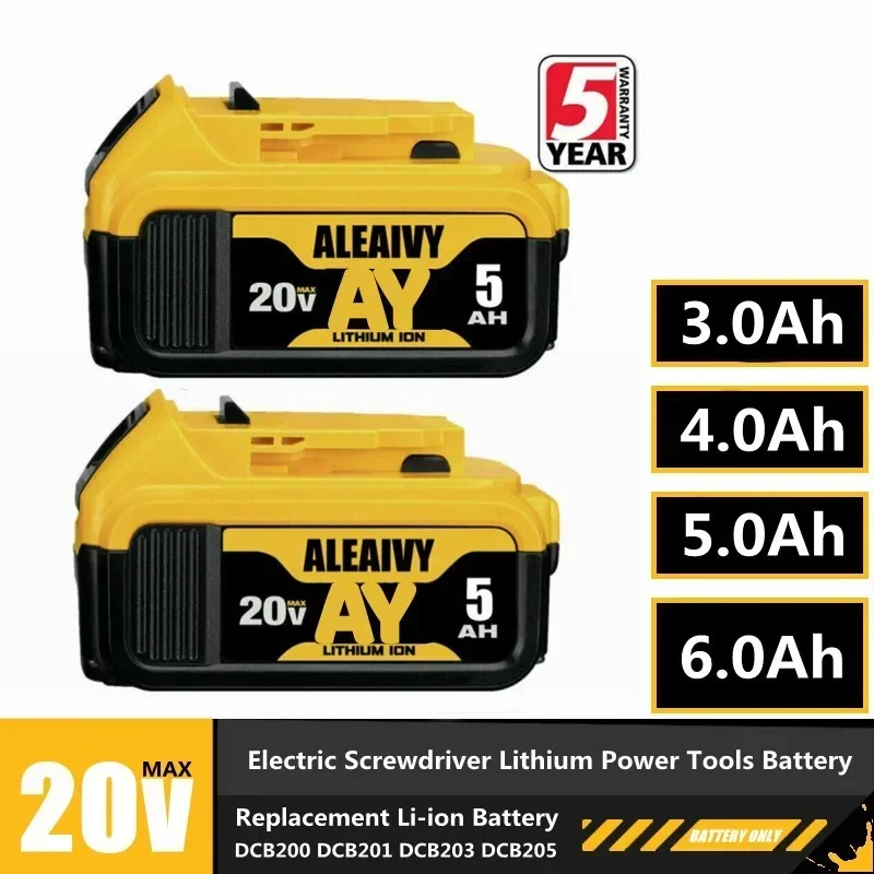 

New 20v 6.0Ah MAX 18650 Battery Power Tool Replacement for DeWalt DCB184 DCB181 DCB182 DCB200 20V 6A 18v Battery and Charger