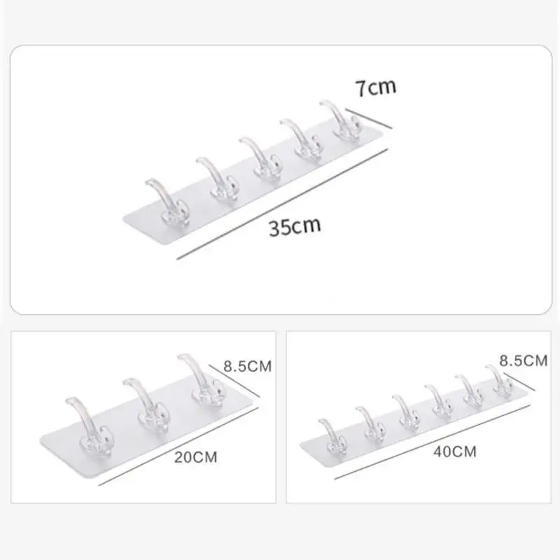 1pcs Punch-free Strong Traceless Sticky Hooks Clear Plastic Glue Hook Kitchen Bathroom Nail-free Wall Hanger 3/5/6 Row Hook Rack