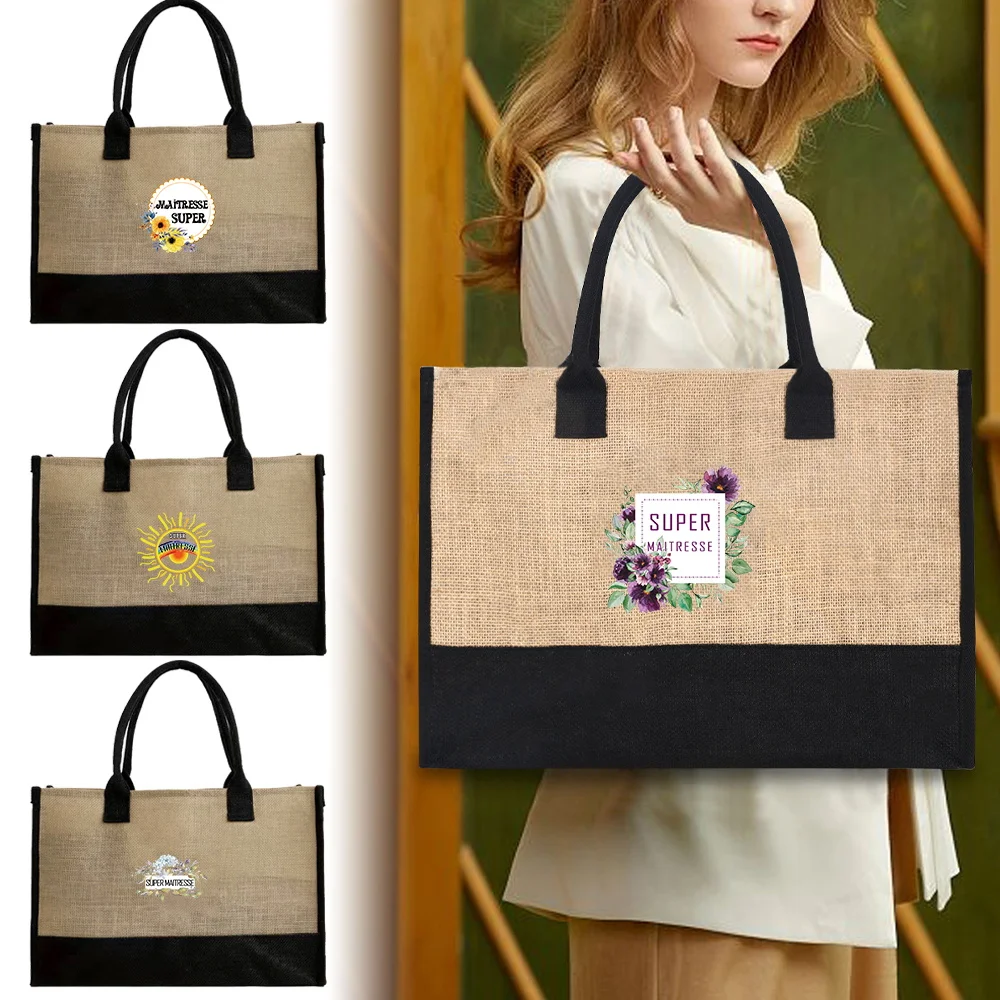 

Large Capacity Shopping Bag Waterproof Linen Tote Bag Jute Bag for Women Shopper Handbag Printing Maitresse Series