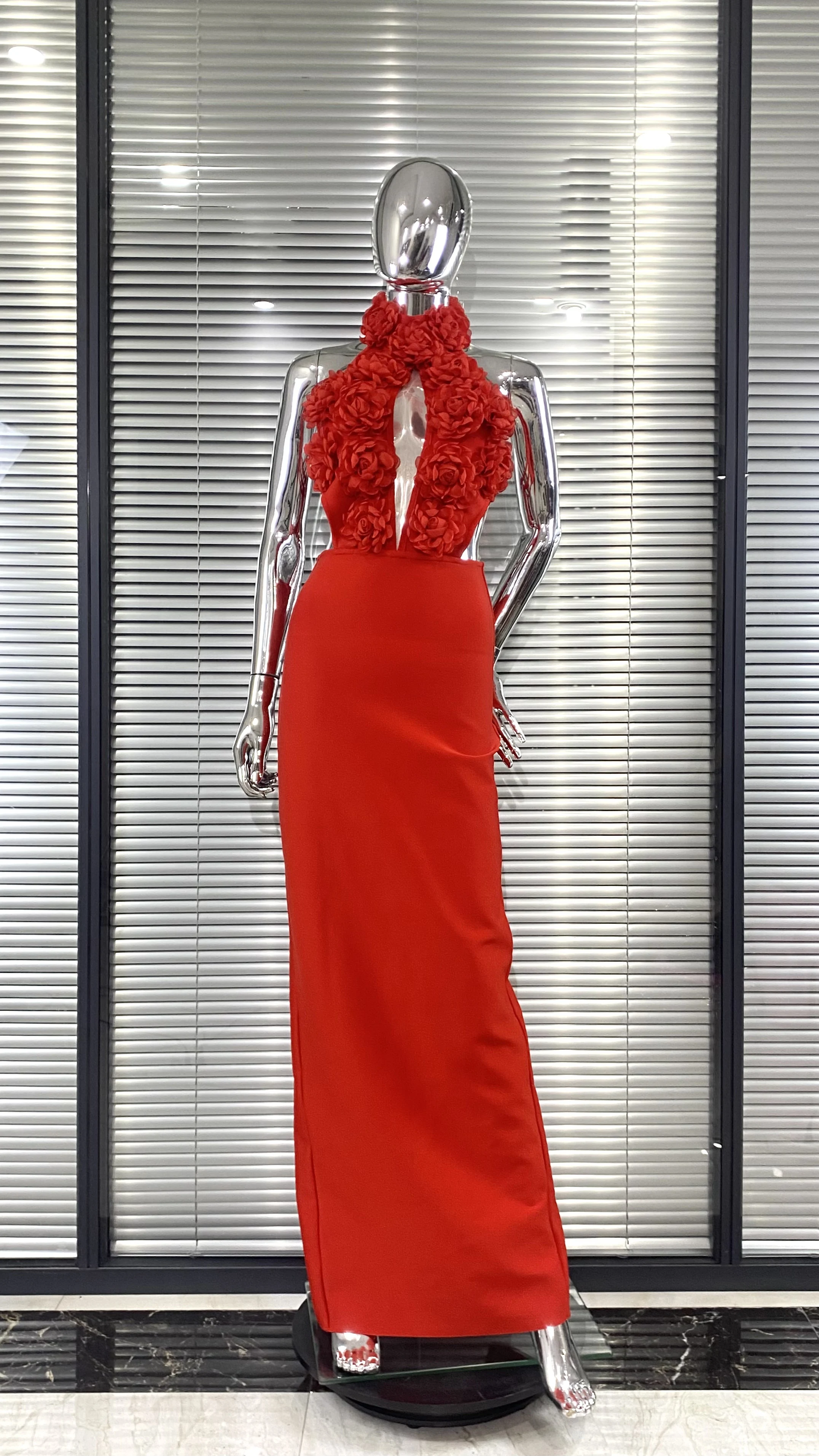 

Red Color Women Sexy Halter Florals Backless Off the Shoulder Bodycon Long Dress Celebrate Nightclub Party Birthday Outfit