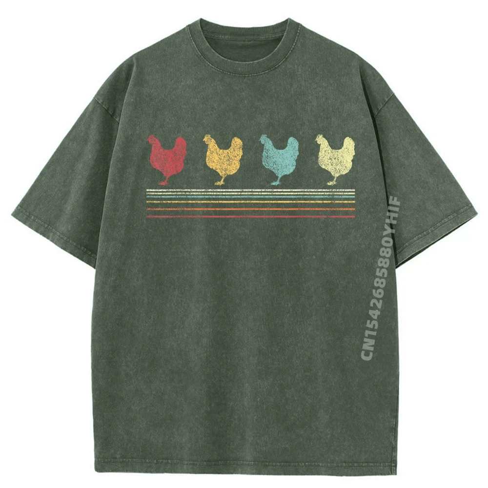 

Retro Chicken Chicken T Shirts For Male Hip hop Mother Day Tops & Tees Discount Washed Tee-Shirt Printed Pure Cotton