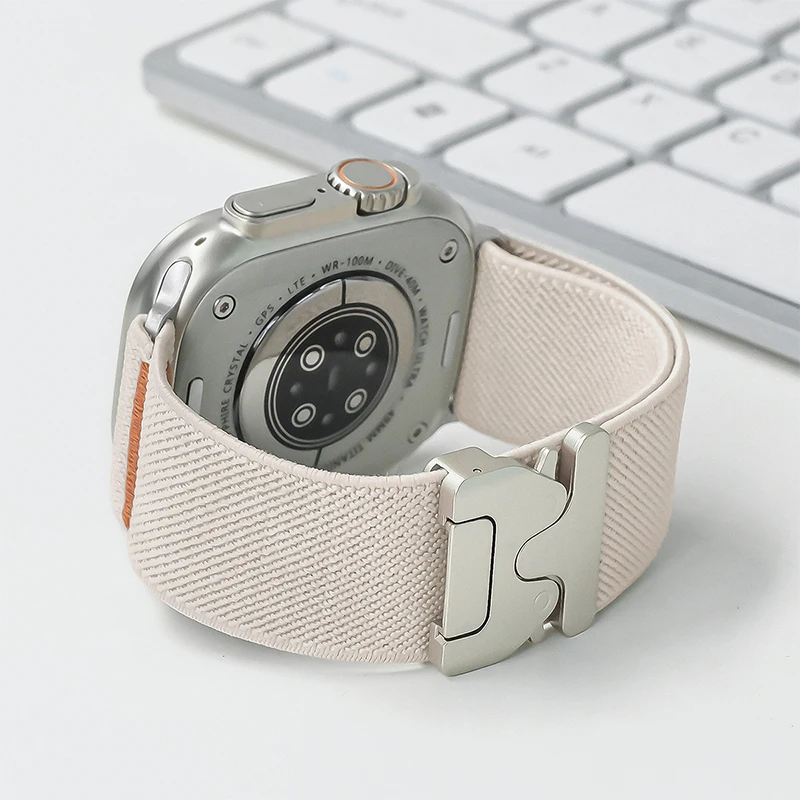 Elastisches Nylonarmband für Apple Watch Band 41–44 mm, 46–42–45 mm, Fallschirmschnalle, Armband, IWatch-Serie 10, 9, 8, 7, 6 SE Ultra 2, 49 mm