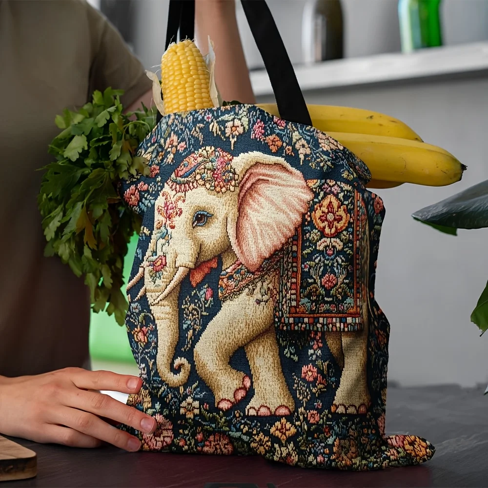 1pc Single Size, Handbag Ethnic Style Elephant Pattern Shoulder Bag - Fashionable Material, Bright Floral Design, Suitable for D