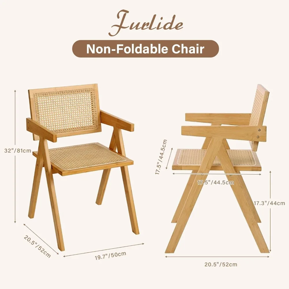 Rattan Dining Chairs Set of 2, Modern Mid Century Style, Comfortable Outdoor Chairs with Armrests