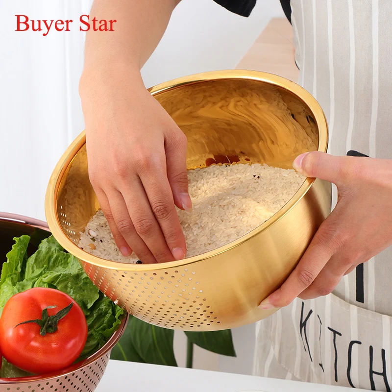 1Pc Rice Washer Strainer Bowl Stainless Steel Rice Washing Bowl Rice Sieve Colander Fruit And Vegetable Strainer Kitchen Tools