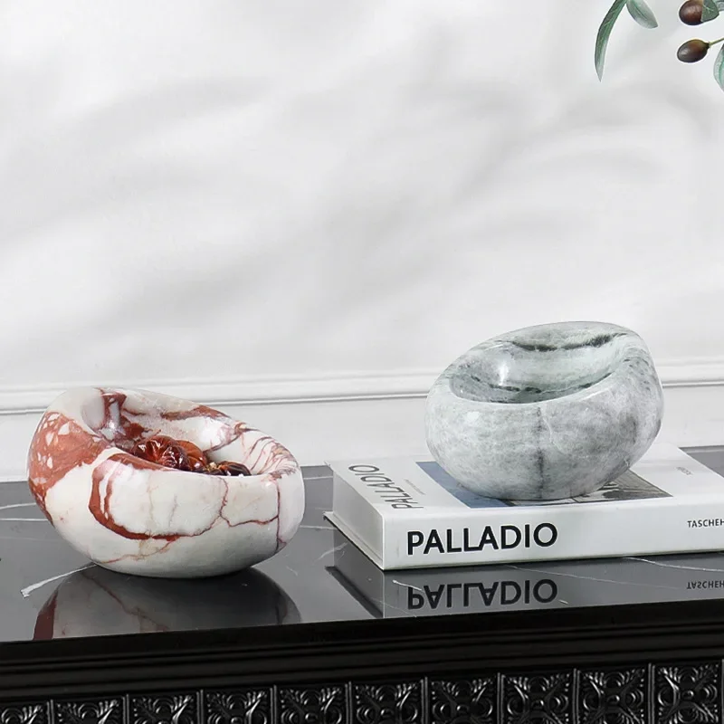 Modern light luxury high sense natural marble bird's nest retro fruit plate storage plate soft decoration art ornament