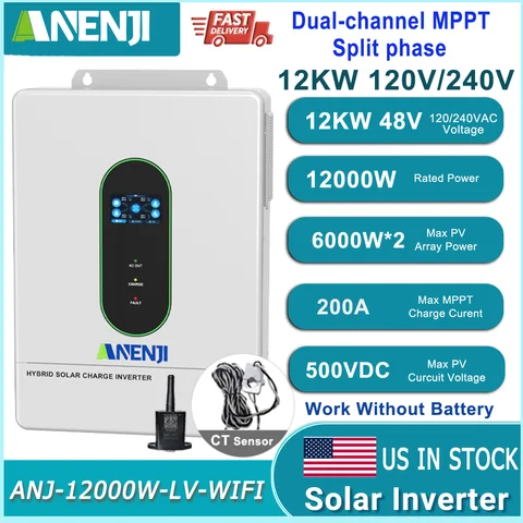 12KW Split Phase Inverter 48V 120V 230V Hybrid Solar Inverter Dual MPPT Paralleled Threephase With WiFi MPPT 200A Solar Charger