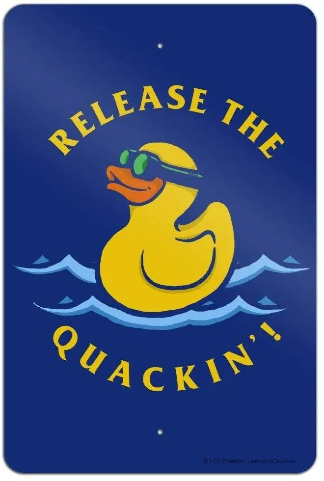 SIGNCHAT Release The Quackin' Kraken Rubber Duck Funny Humor Home Business Office Sign Tin Sign 8x12 inches