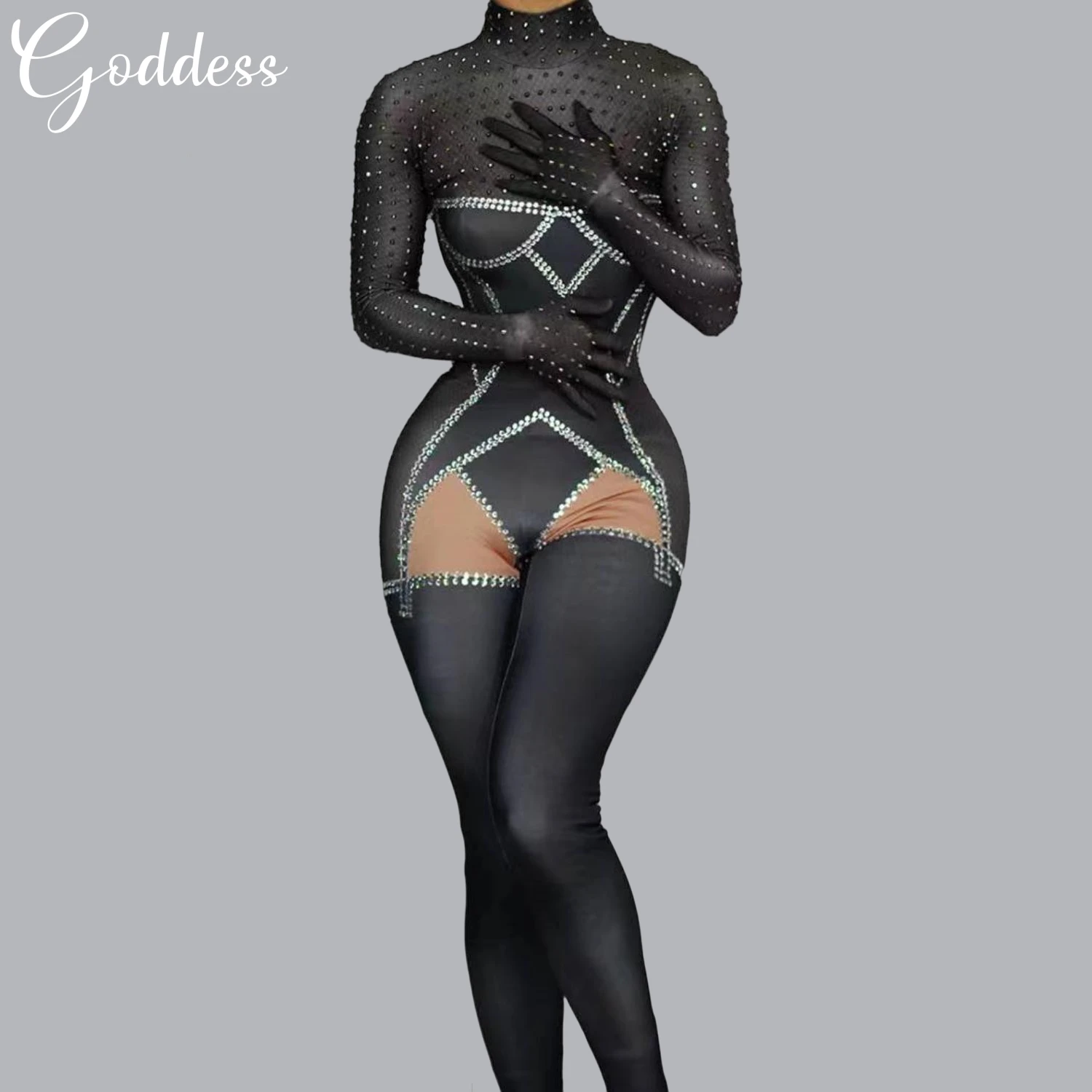

Black Sexy Tight Fitting Long Sleeved Jumpsuit Steel Pipe Dance Song And Dance Hall Performance Attire Bar Party Dress Heidiaozh