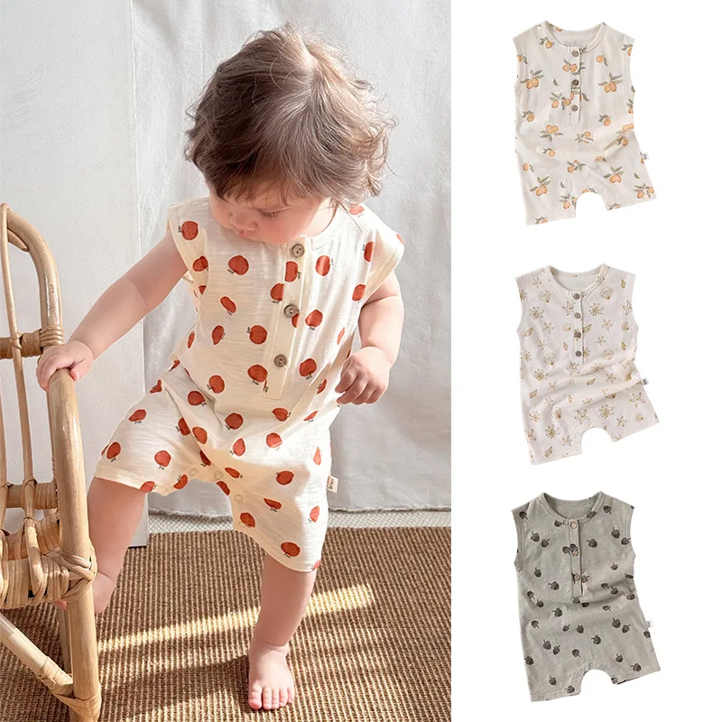 0-24M 100% Cotton Baby Romper Newborn Kid Boy Girl Summer Clothes Sleeveless Print Jumpsuit Cute Sweet New Born Playsuit Outfit
