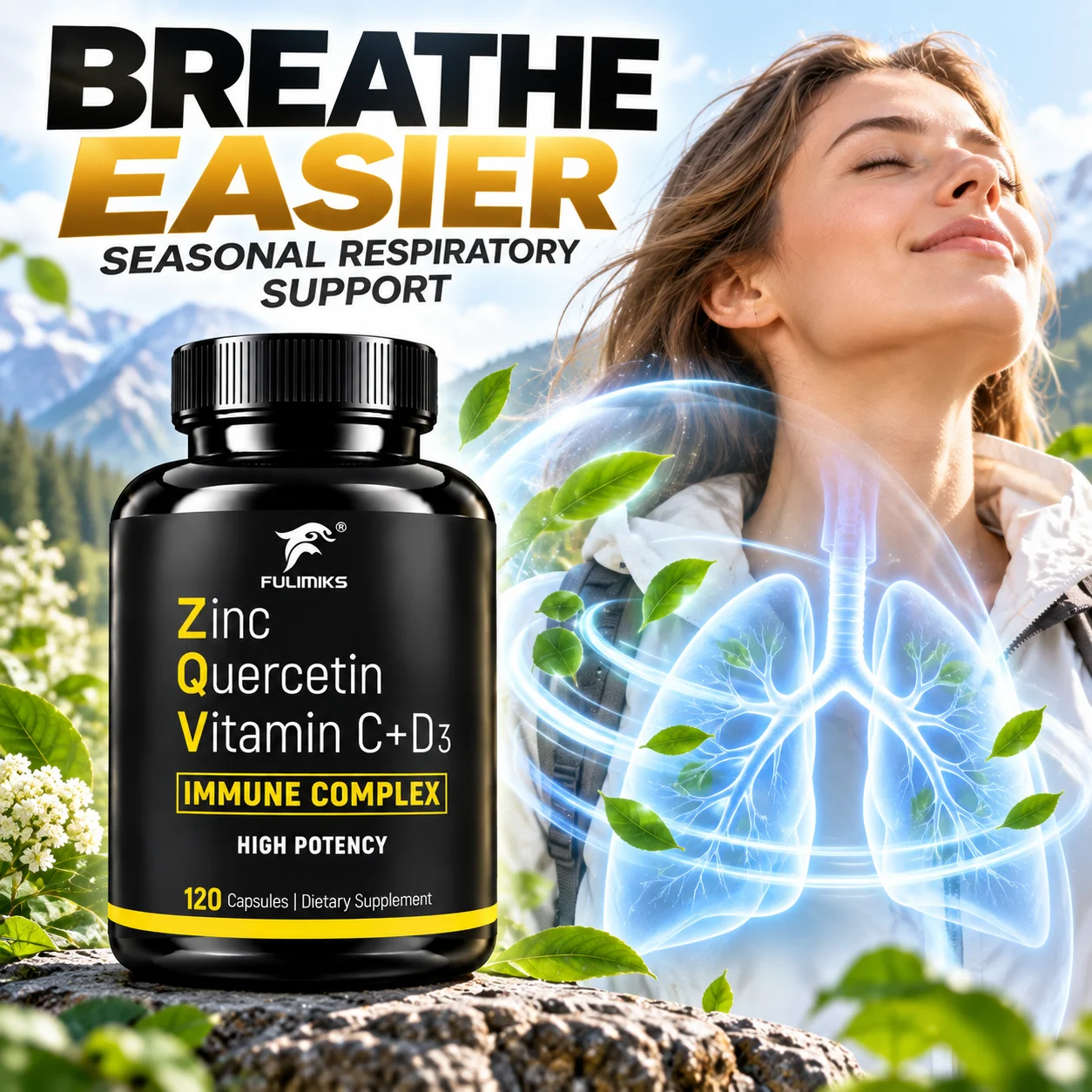 Zinc Quercetin Vitamin C D3 Capsules, Support Respiratory Health Ease Seasonal Discomfort, Sustain Energy for Late‑night Working