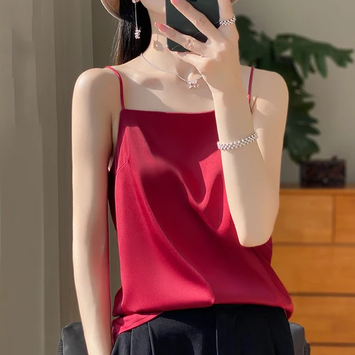 Imagen 2 del producto Top Sexy para mujer, ropa interior de corte bajo con cuello Halter, chaleco básico sin mangas de seda satinada, lencería sedosa cómoda y Sexy, Top Halter-D19