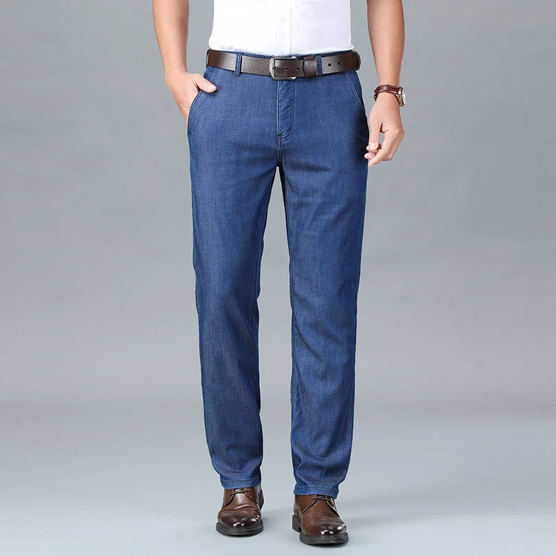 2026 New Spring Men's Light Blue Stretch Straight Jeans Business Casual Denim Pants Modal Fabric Trousers Male Brand - view 5