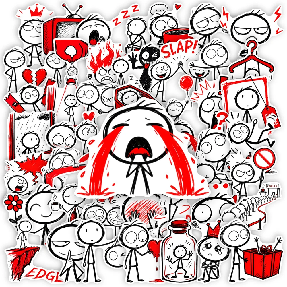 10/30/50pcs Funny Red Small Person Stickman Meme Cute Healing Sticker Decorative Scrapbook Diary Laptop Trendy Graffiti Sticker