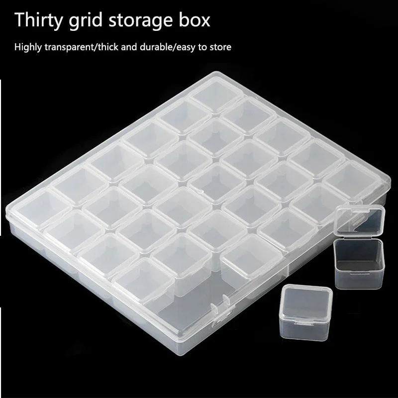 30Grids DIY Diamond Jewelry Storage Box Grids Clear Nail Art Rhinestones Tools Beads Display Storage Case Organizer Box