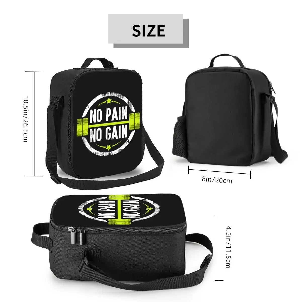 No Pain No Gain Insulated Lunch Tote Bag for Women Bodybuilding Fitness Gym Portable Thermal Cooler Food Bento Box School