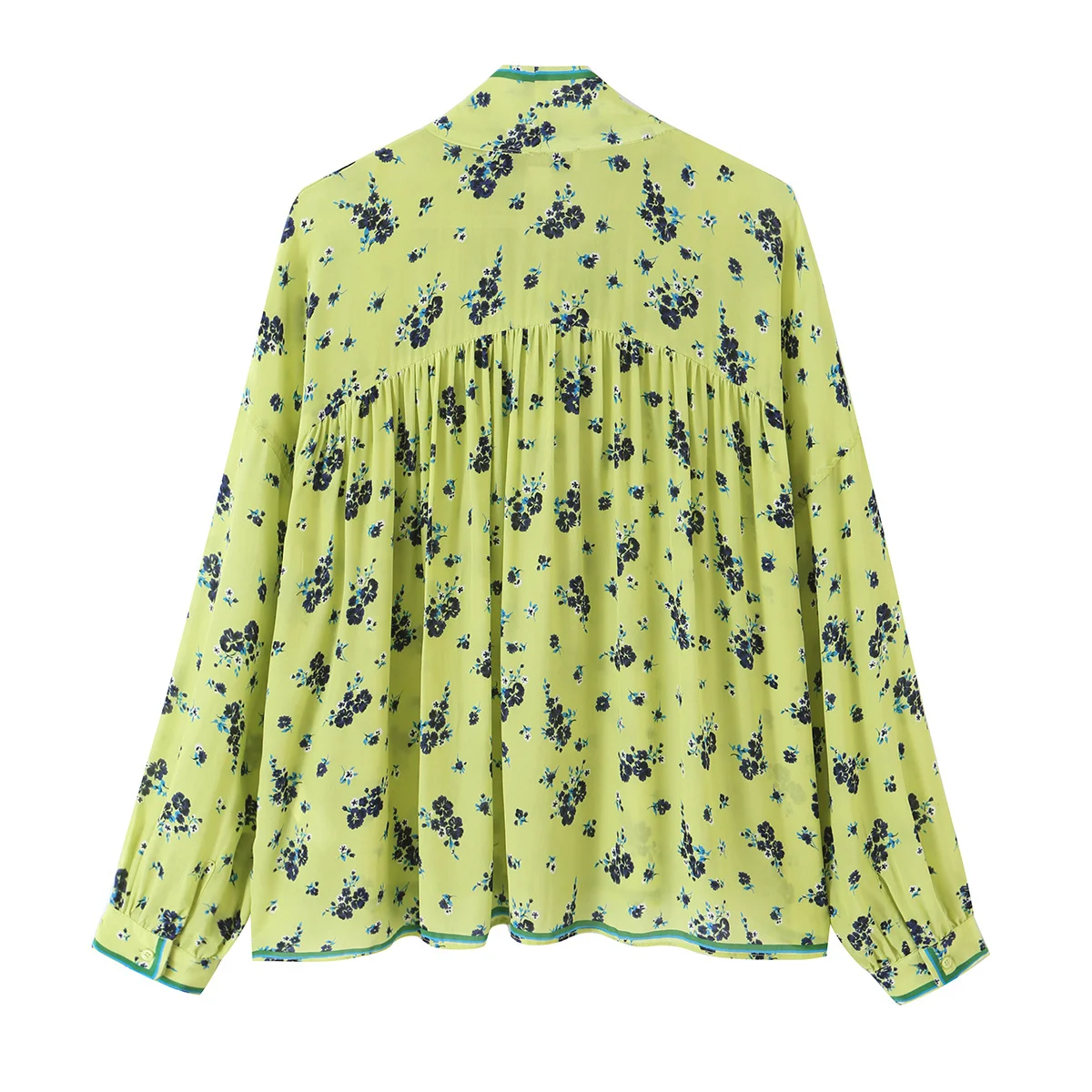 KONDALA Schicker Grüner Herbst-Print Damenanzug Schleifenblumenhemd + Midirock mit elastischem Bund Mode 2026 Vintage Damen-Urlaubssets – Detail 4