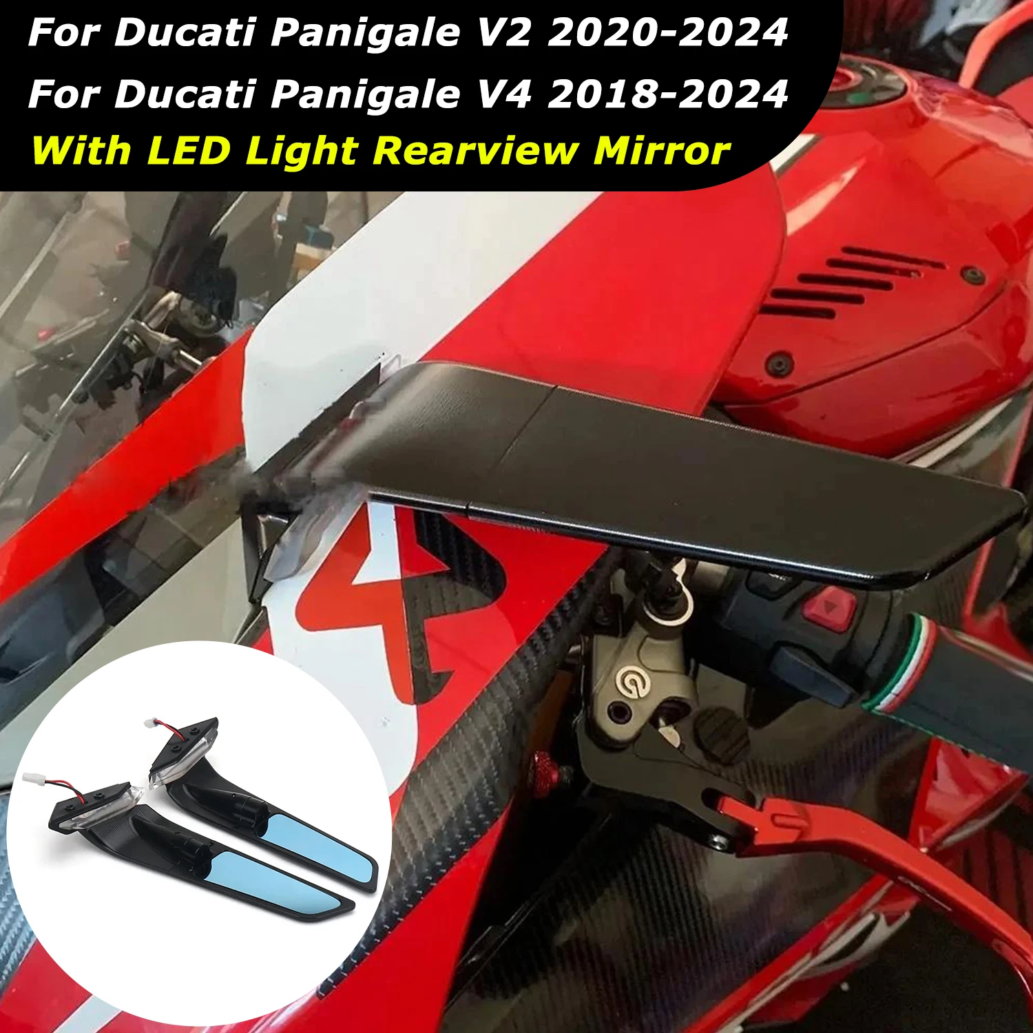 Panigale V2 2020-2024 Motorcycle Rearview Mirror For Ducati PANIGALE V4 2018-2024 With LED Light Wind Wing Rotating Side Mirrors