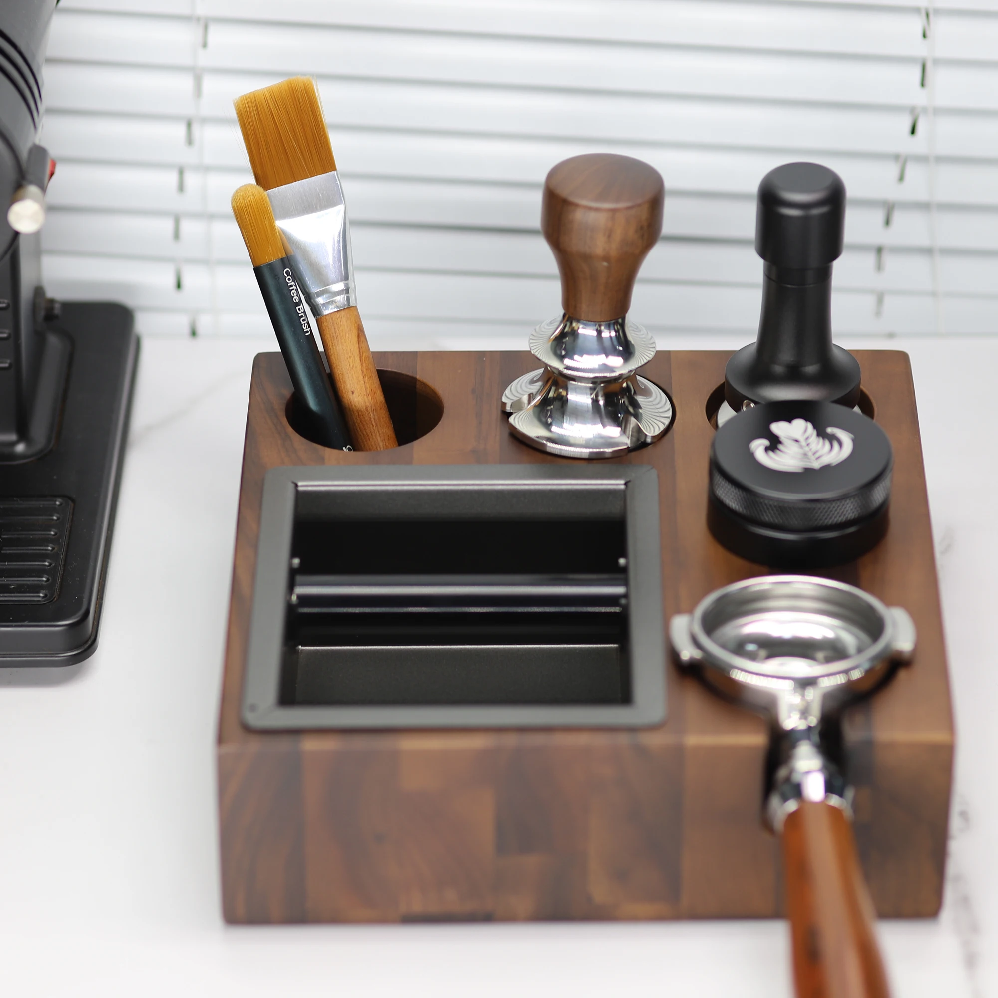 Coffee Portafilter Holder, Walnut Wood Stand, Espresso Coffee Knock Box, Support Base Rack, Coffee Accessories, 58mm 3