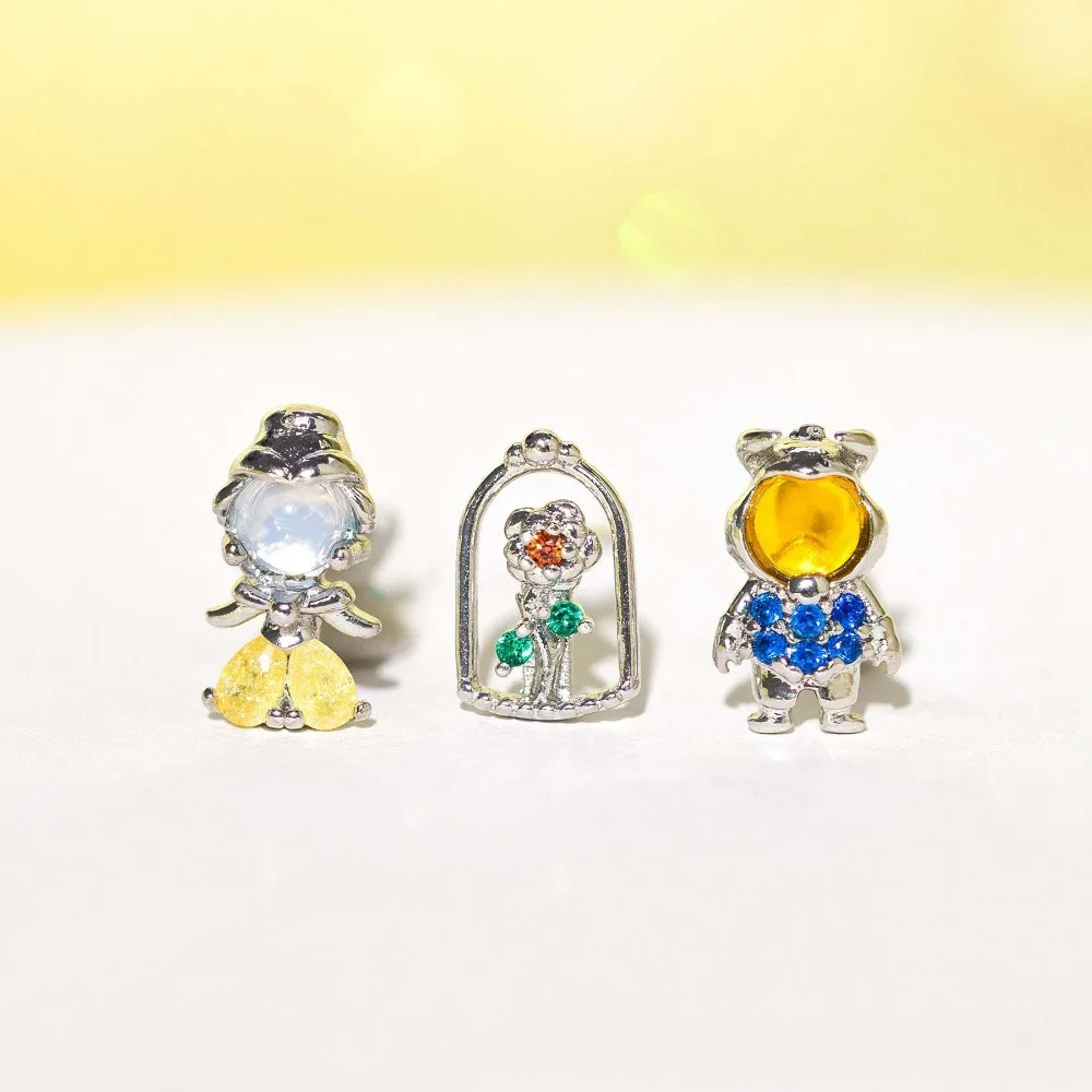 Seulement 3Pcs Set Hypoallergenic Beauty and The Beast Earrings for Women Charm Rose Princess Party Jewelry Set