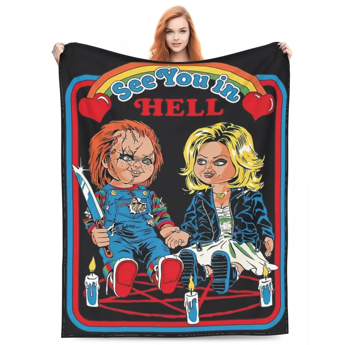 Cozy Childs Horror Halloween Blanket Merch Room Decorative Bride Of Chucky Throw Blanket Warm Flannel for Couch