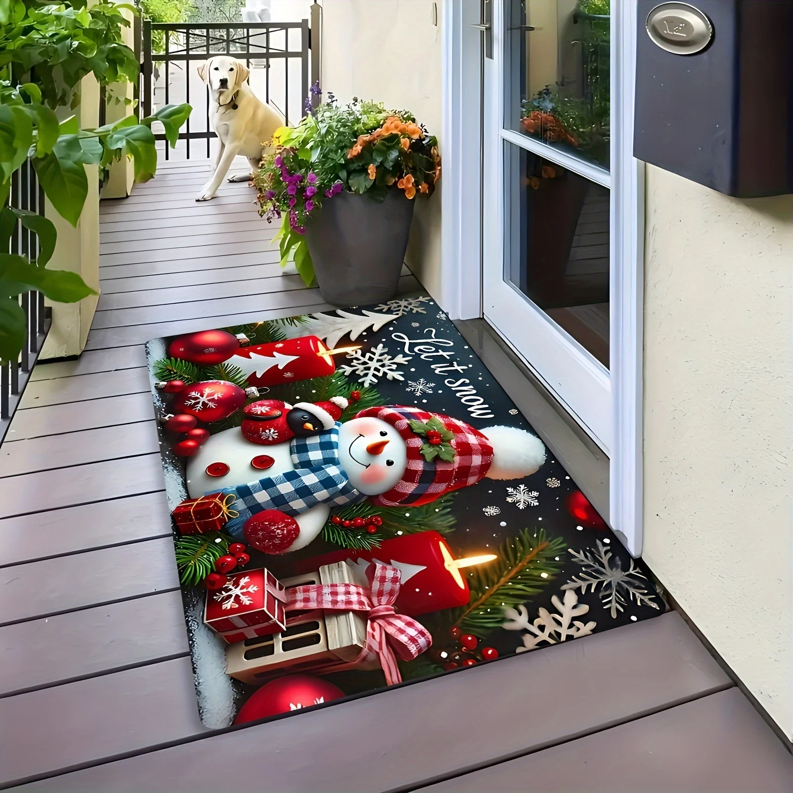 Christmas Doormat Plaid Gnome Dwarf Merry Christmas Wooden Background Print Holiday Welcome Floor Mat For Entryway