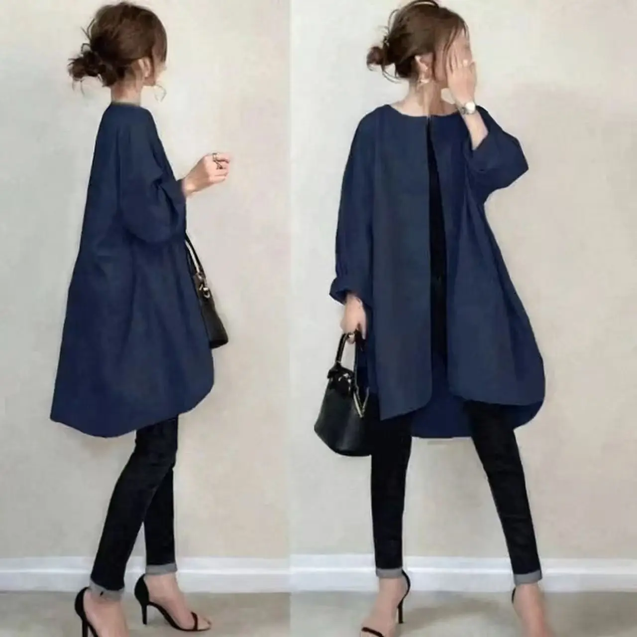 Loose Casual Long Sleeve Collarless Windbreaker Spring 2026 New Pure Color Women's Jacket Korean Style Polyester Fiber