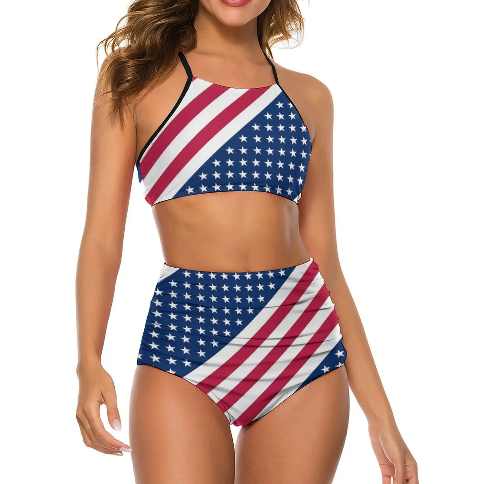 

United States of American Flag Bikinis Set Stars Print Push Up Bikini Swimsuit Sexy High Waisted Swimwear Pool Design Swimsuits