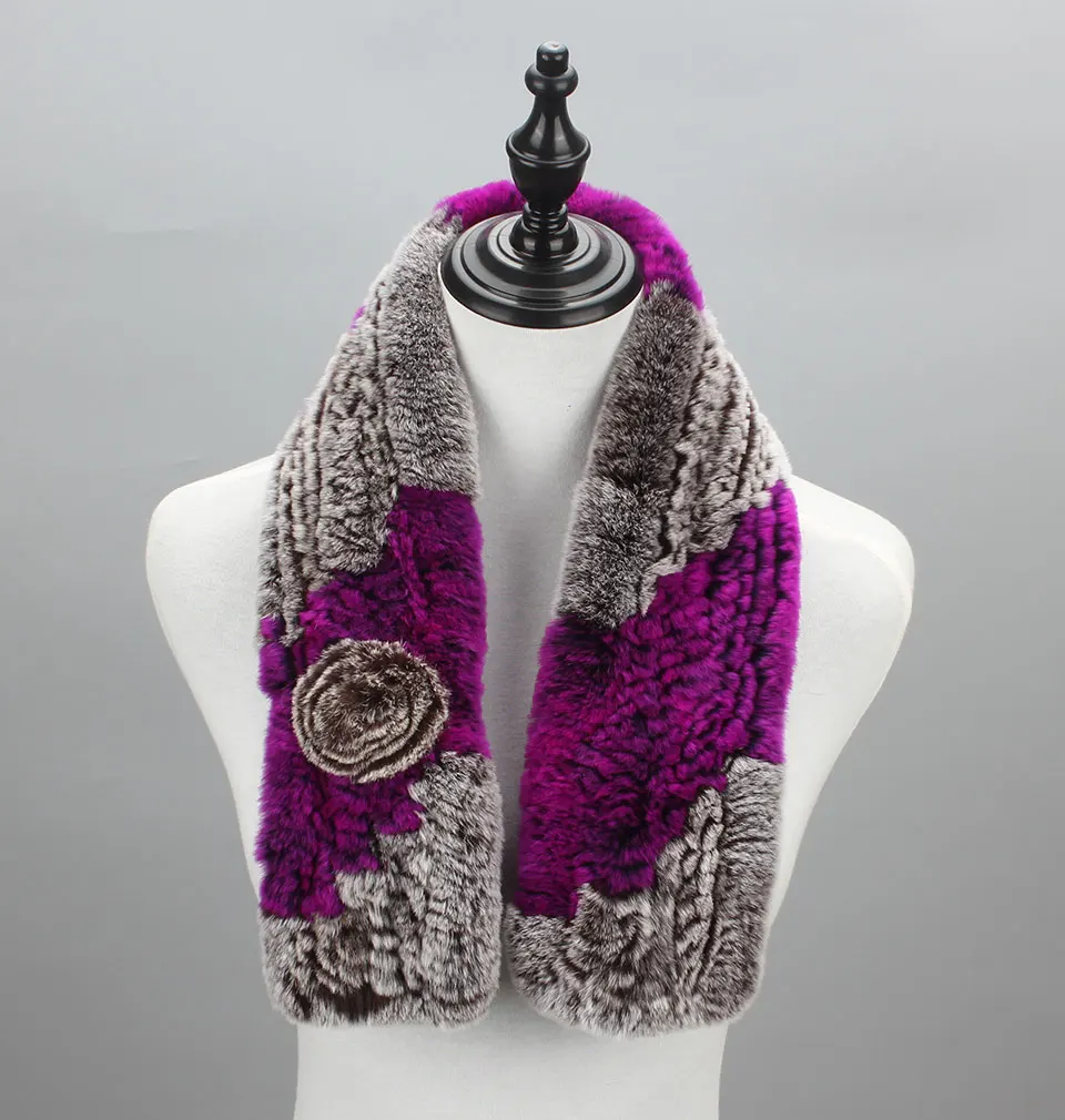 Frauen Stricken Echt Rex Kaninchen Pelz Schal Dame Fashion Floral Rex Kaninchen Pelz Schalldämpfer Heißer Winter Warme Natürliche Pelz Schals neue Stil – Detail 14