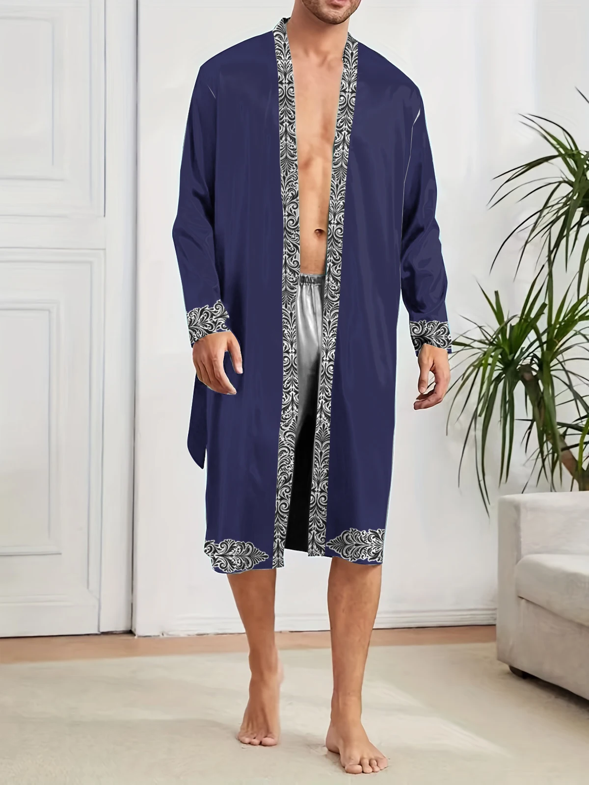 

2025 New Men's bathrobe Autumn and winter Luxury Long Robe 3D Digital Printed Pajama Thin Skin friendly Bathrobe Long Nightgown