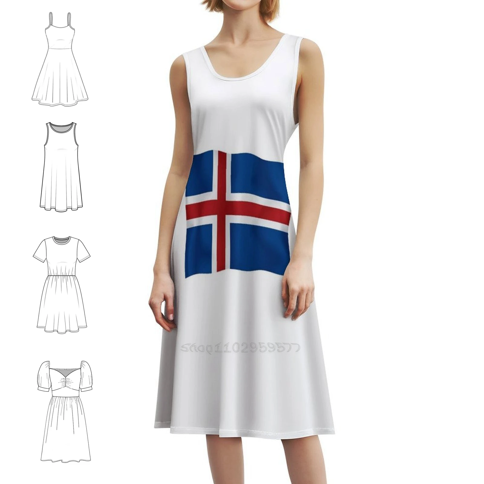 

3D анимированный размахивающий флаг Исландии, винтажное богемное платье с пышными рукавами или варианты без рукавов для женщин, платье с флагом Исландии