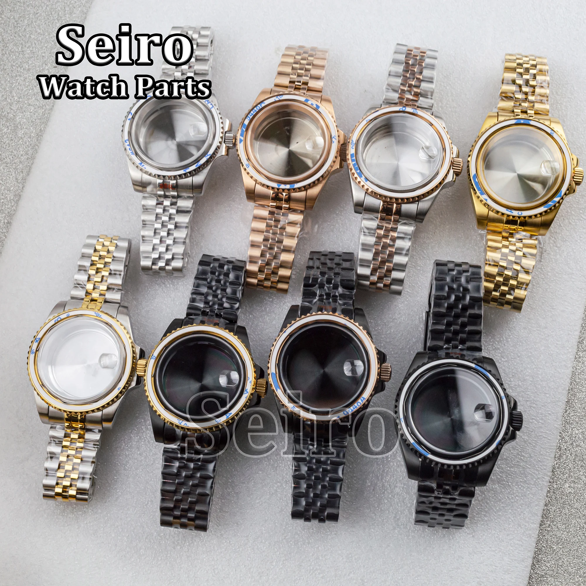 

40MM Watch Case Strap Jubilee Watchband Sapphire Glass PVD Black Gold Rose Gold 10ATM Waterproof for SUB NH34 NH35 NH36 Movement