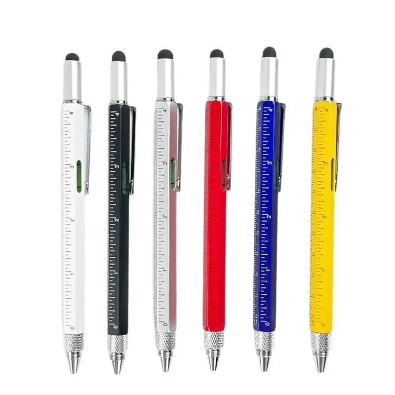 6 In 1 Multifunctional Pen Touch Screen Stylus Capacitive Pen Screwdriver Ruler Levelgauge Tool