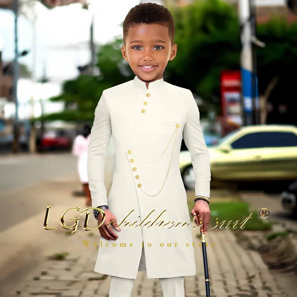 Children aged 3~16 years old, African style single-row gold button jacket and trousers 2-piece customized long suit