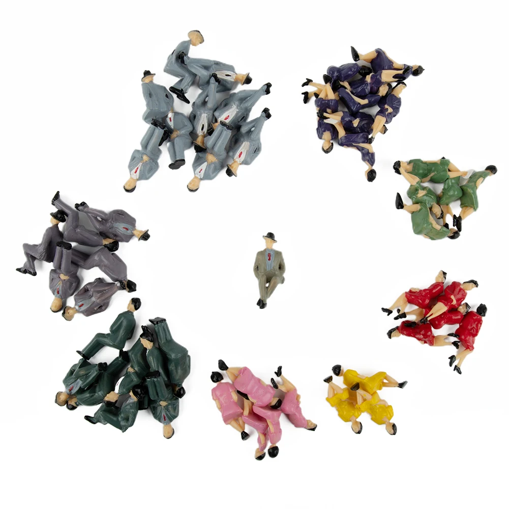 50Pcs Sitting Plastic Figures 1:32 Miniture People Sitting Man Sand Table Model Craft Toys Painted Model People Figures