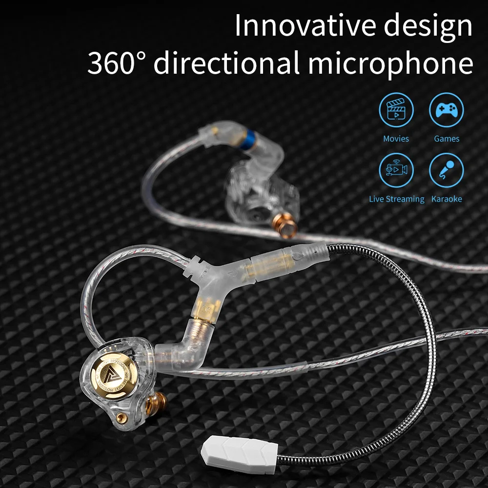 QKZ Q7-MAX Cuivre sans oxygène avec câble de mise à niveau plaqué argent et microphone né pour les jeux