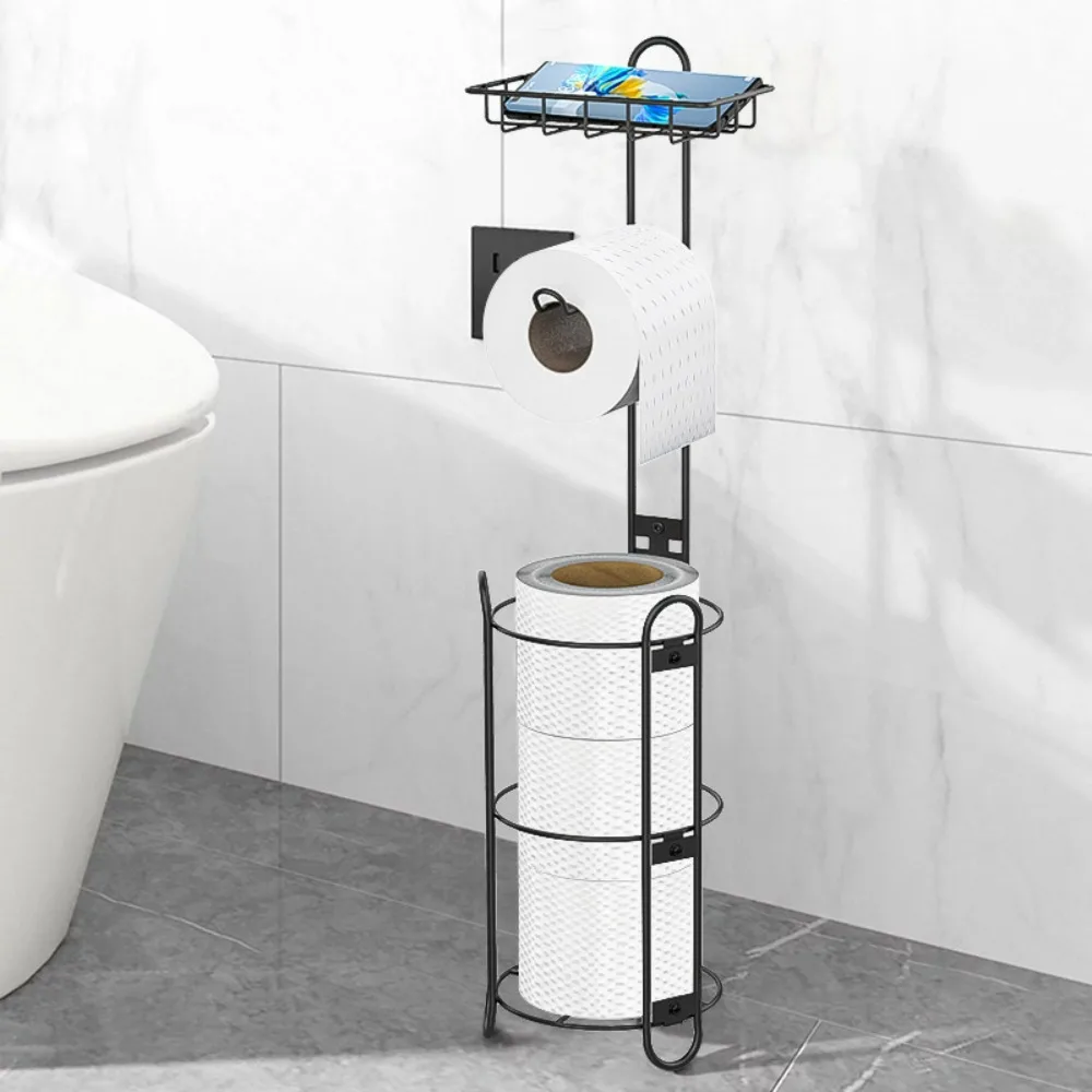 Round toilet paper holder with shelf, bathroom freestanding toilet paper holder