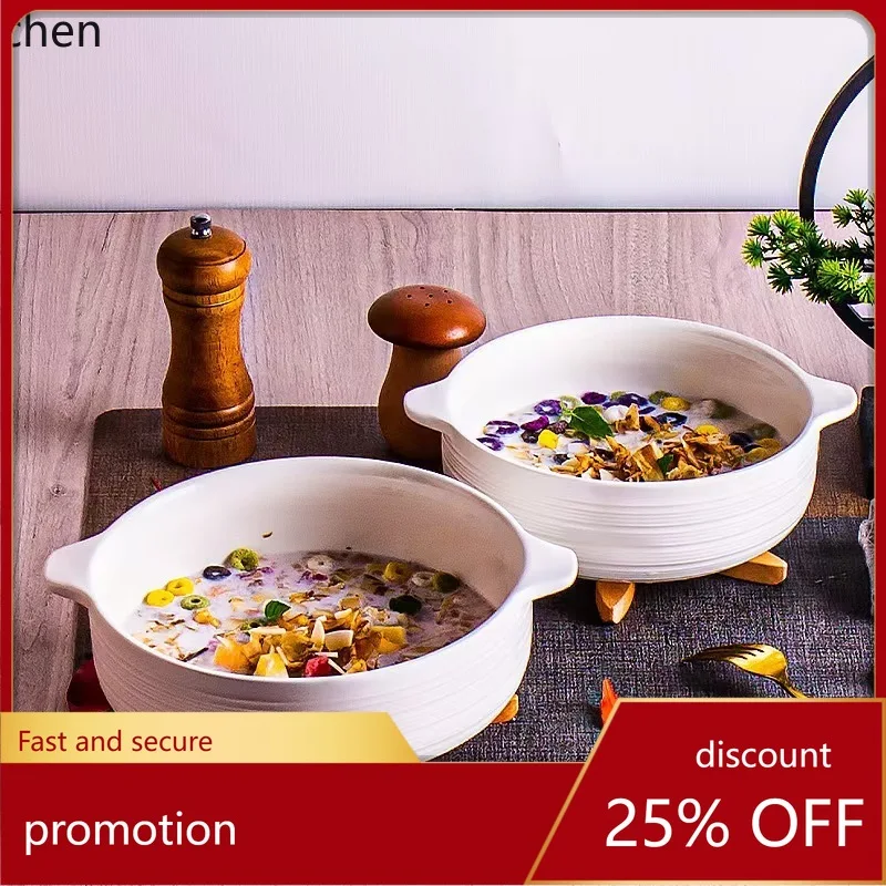 

Zml ceramic double ear soup bowl creative oven mittscasual large bowl for home large capacity soup basin baking bowl