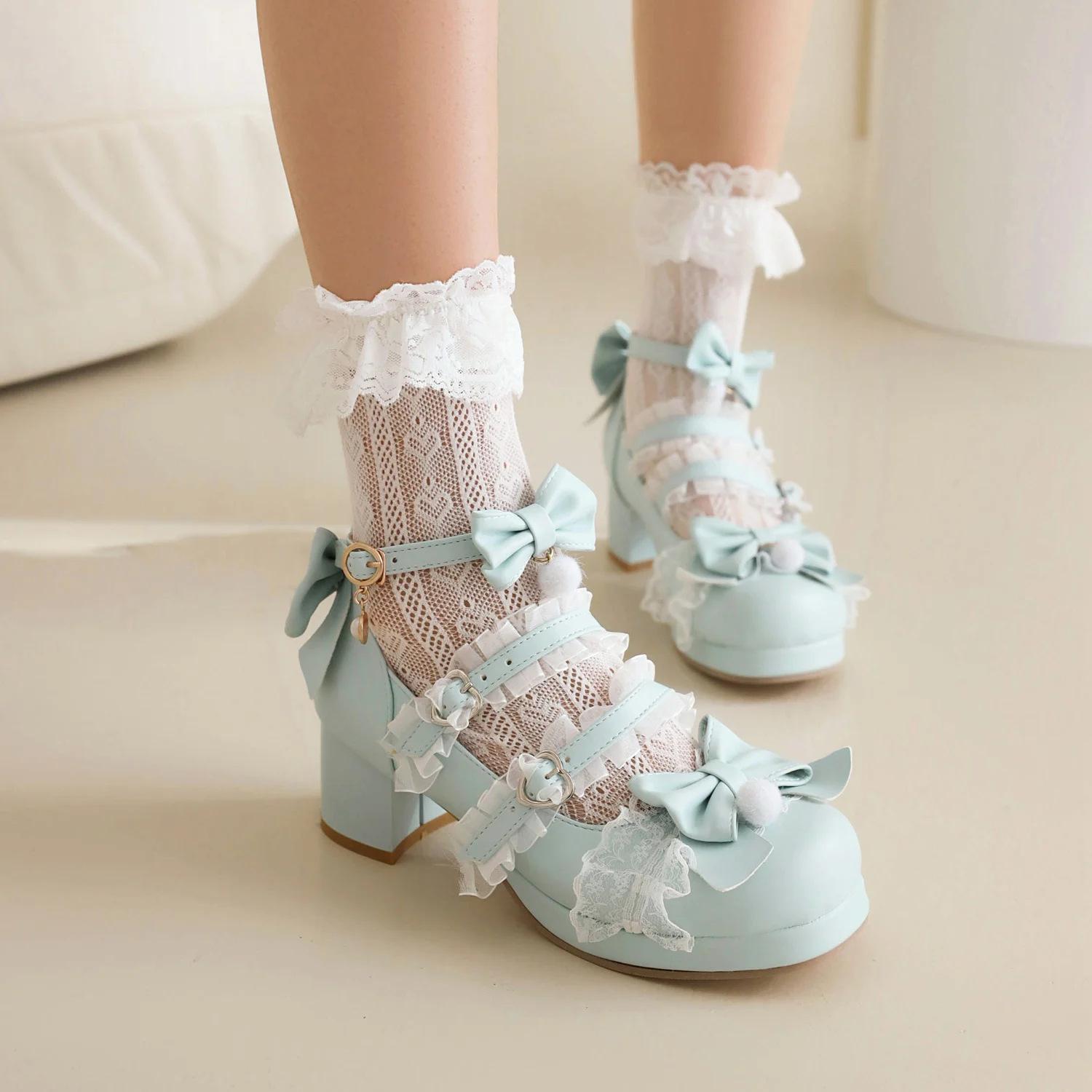 Size 30-48 Lolita Princess Shoes Cos Loli Tea Party Jk Leather Shoes Purple Japanese Sweet Loli High Heels