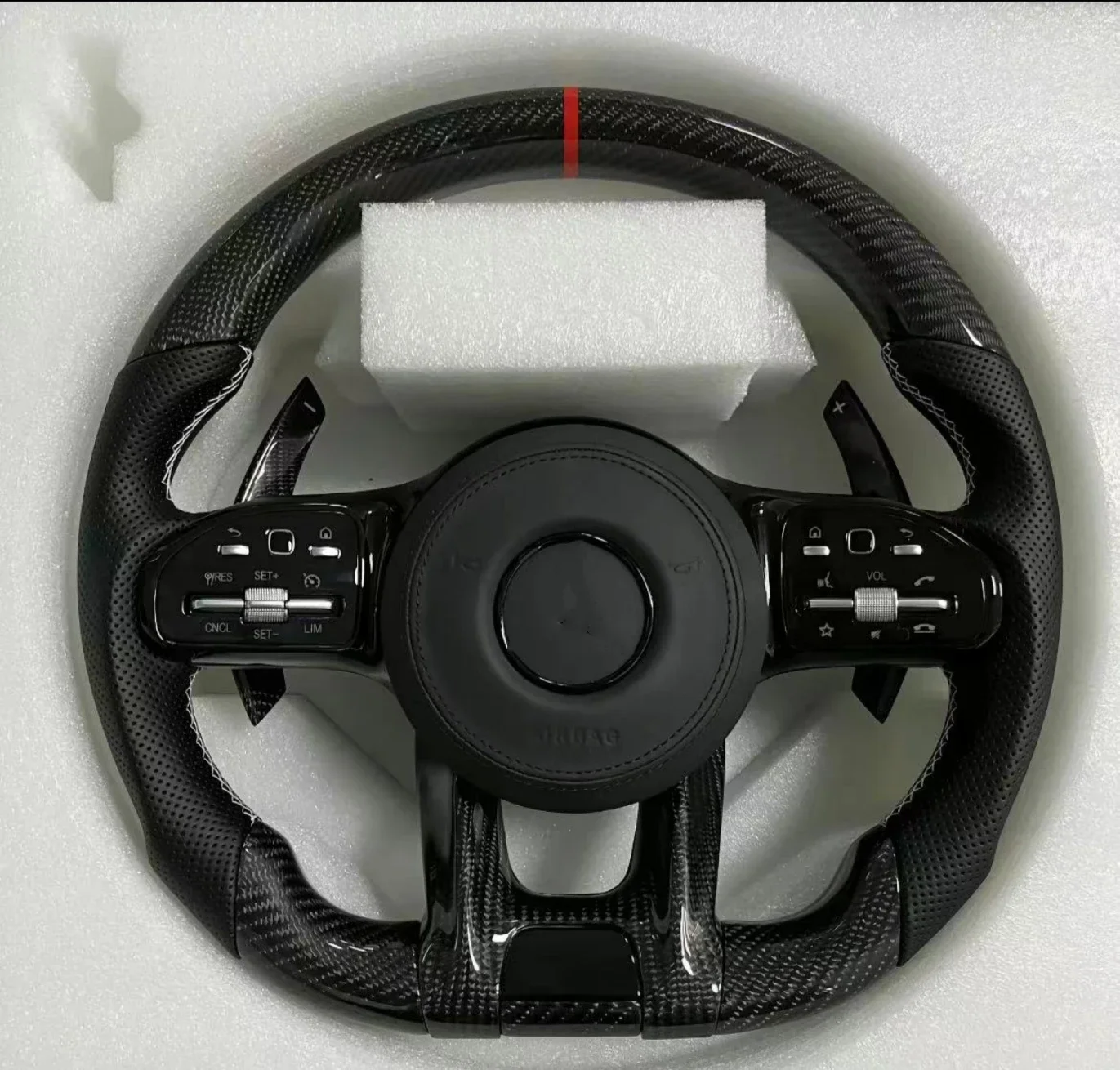 Modified LED Carbon Fiber Steering Wheel For Mercedes-Benz AMG GT With Perforated Leather Steering Wheel