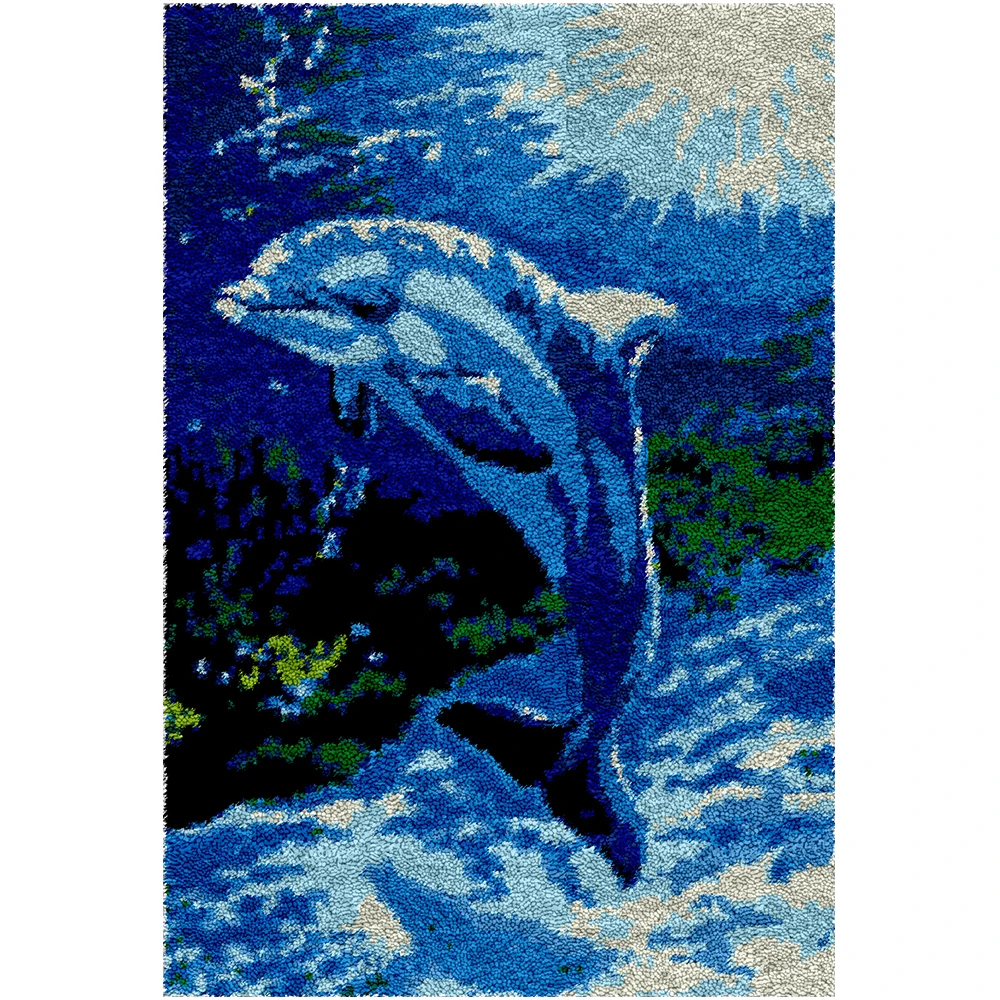 

Dolphin Latch hook rug kits with Preprinted Canvas Pattern Grid Cloth Crafts Embroidered tapesty do it yourself Home decoration