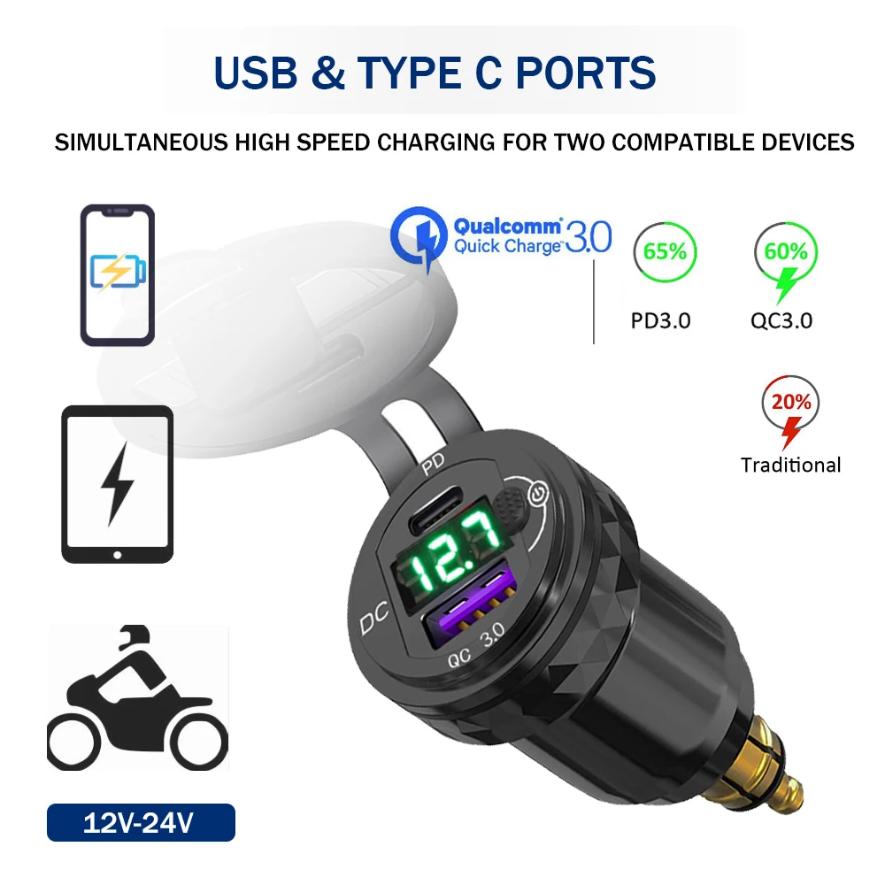 Алюминиевое быстрое зарядное устройство USB для мотоцикла PD Type-C QC 3.0, адаптер Hella DIN, розетка для BMW R1250GS ADV R1200GS R1200RT R9T R1300GS