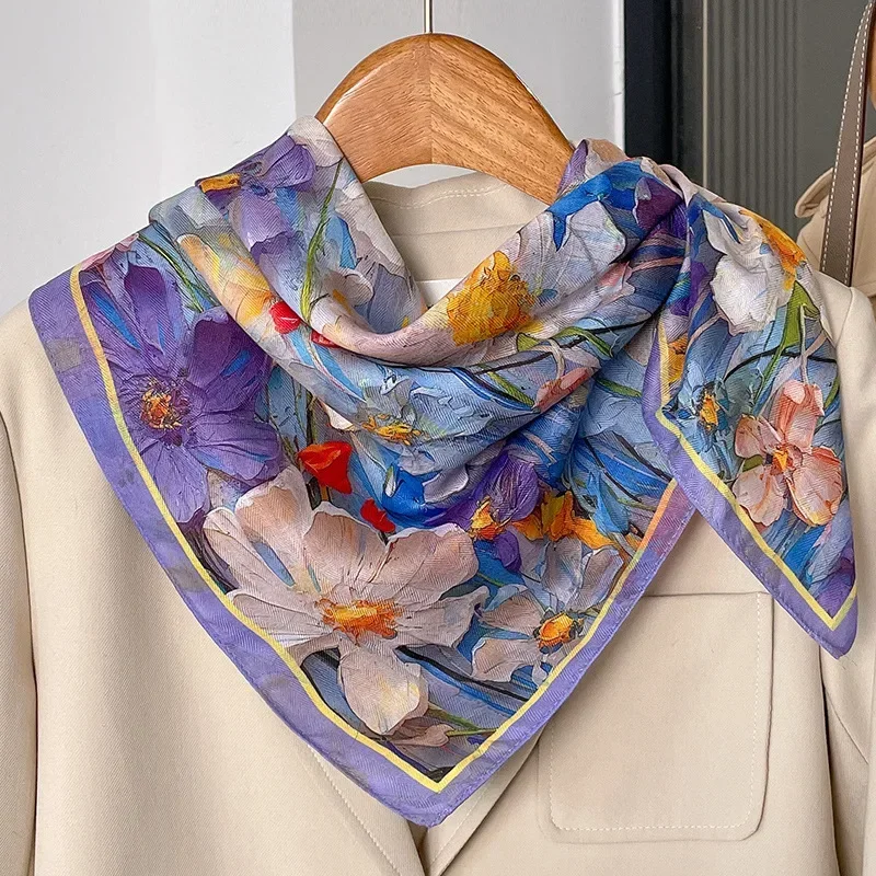 

Шелковый хлопковый льняной шарф в деревенском стиле, женский атмосферный дизайн с картиной маслом, 70 см, квадратный шарф, шаль, модный аксессуар