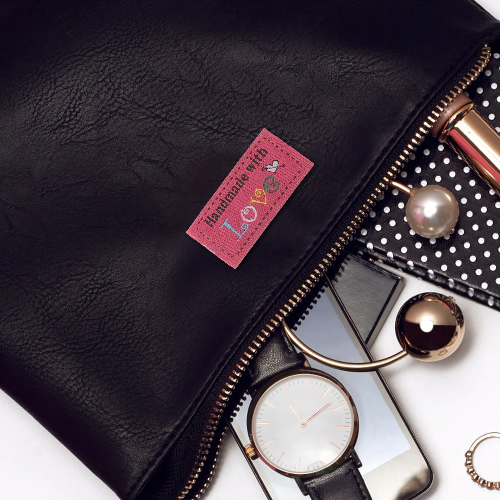 100 قطعة مصنوعة يدويًا مع ملصقات قماش الحب مستطيلة خياطة في علامات للمحافظ والحقائب والسترات مجموعات التخصيص الحرفية #4