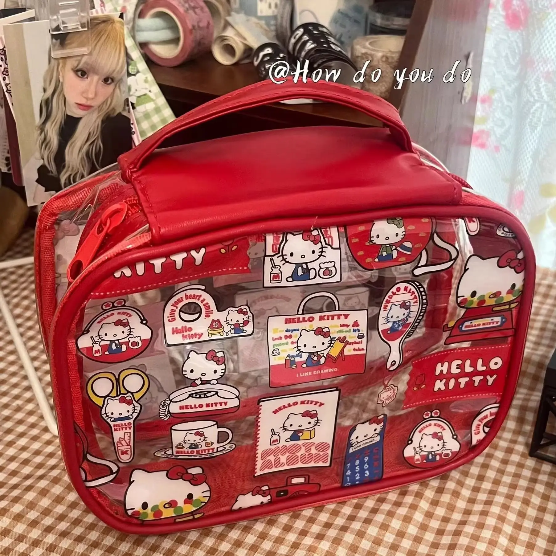 

Cute HelloKitty Pvc Transparent Makeup Bag Waterproof Cosmetic Storage Bag Portable Large Capacity Travel Toiletry Handbag Gift