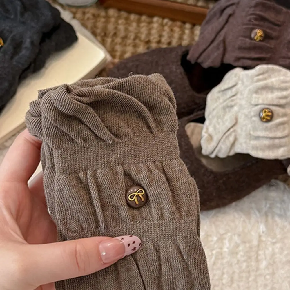 Cotton Blend Cotton Slouch Socks Seamless Toe Breathable Mid-calf Knit Socks Sweat-wicking Bow Button Winter Seamless Socks