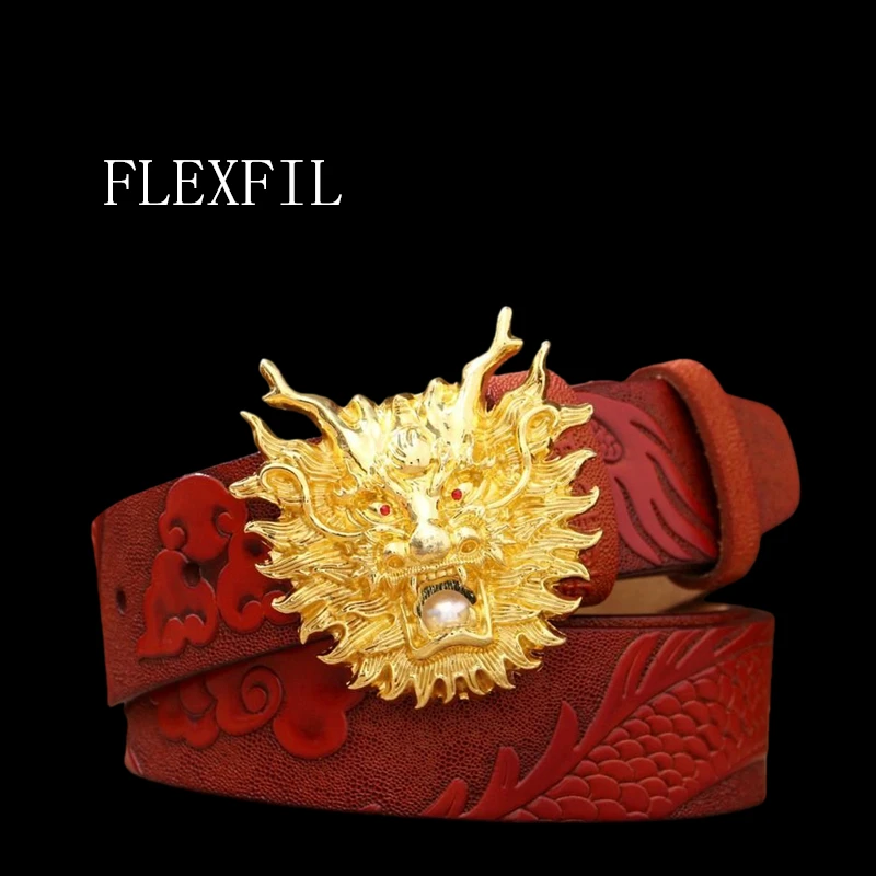 

Мужской кожаный ремень FLEXFIL в винтажном китайском стиле, классический деловой модный ремень из натуральной кожи (первый слой), для джинсов