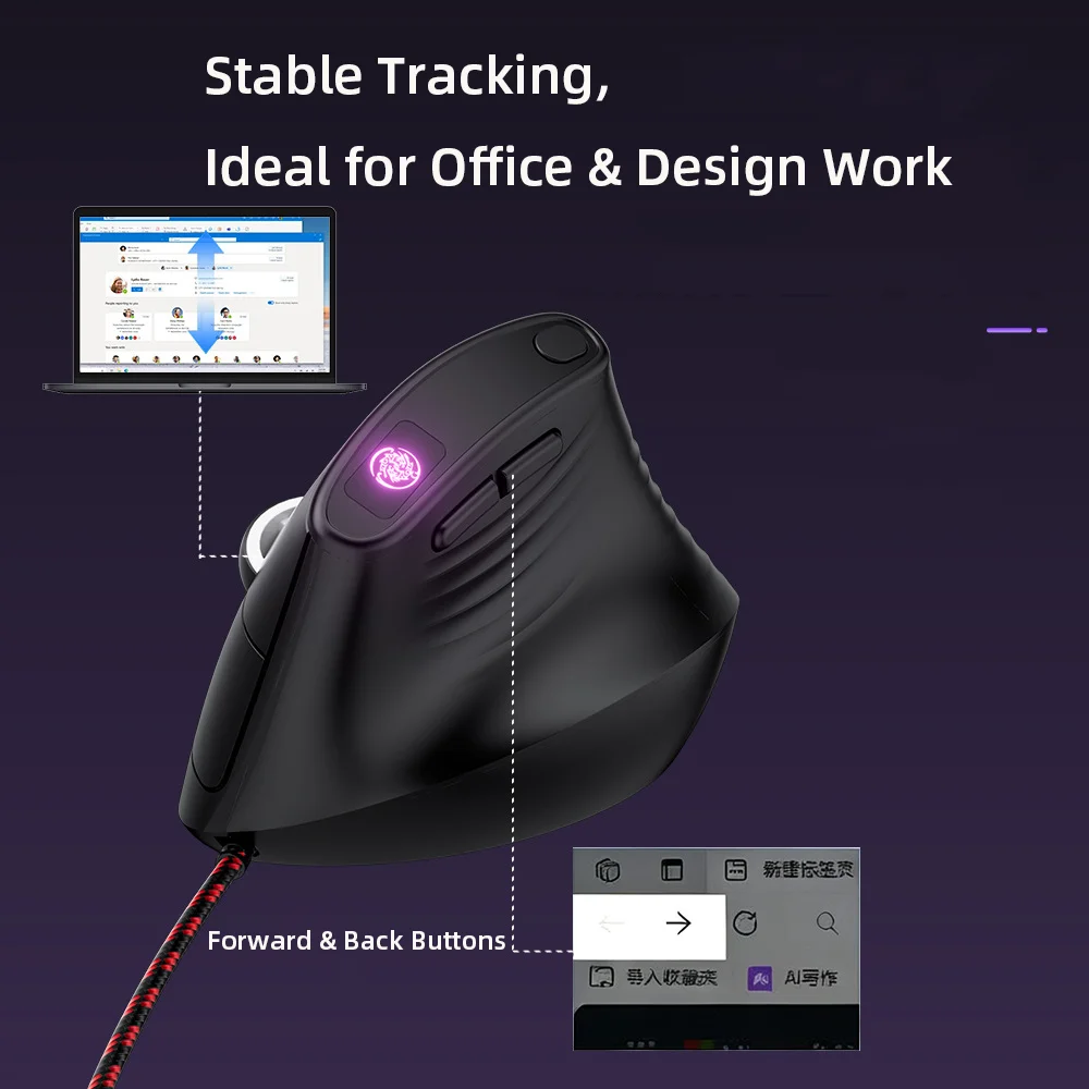 Wired Vertical Mouse Ergonomics Design 4 Levels DPI For Medium & Large Hands Macro Programming Great for Gaming & Work Mice