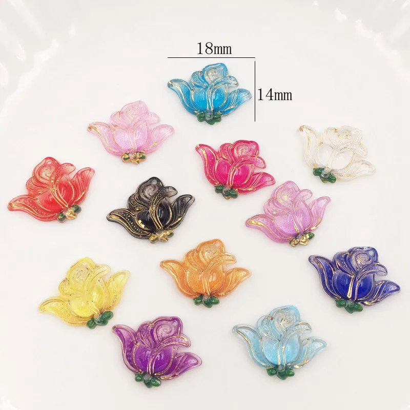 50pcs Resin Kawaii Colorful Rose Flatback Cabochon Rhinestone Scrapbook Figurines 2 Hole Applique DIY Home Craft Supplies OF860