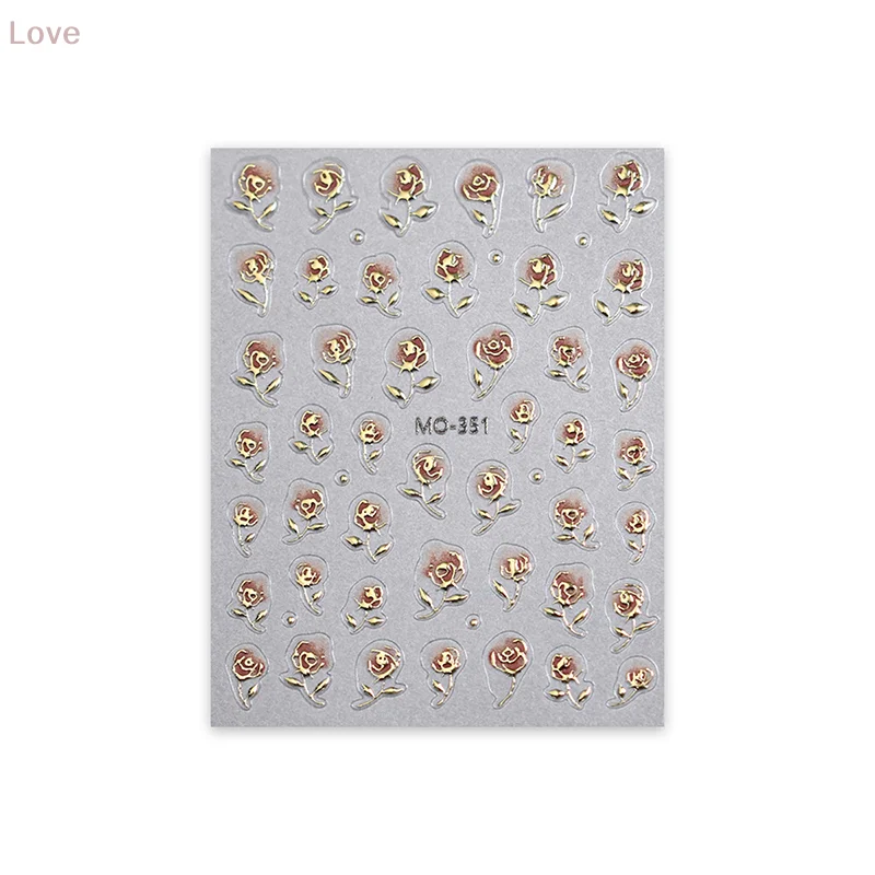 [L&P] زهور الورد الذهبية ثلاثية الأبعاد ذاتية اللصق لتزيين الأظافر ملصقات عالية الجودة لإكسسوارات شارات مانيكير أنيقة